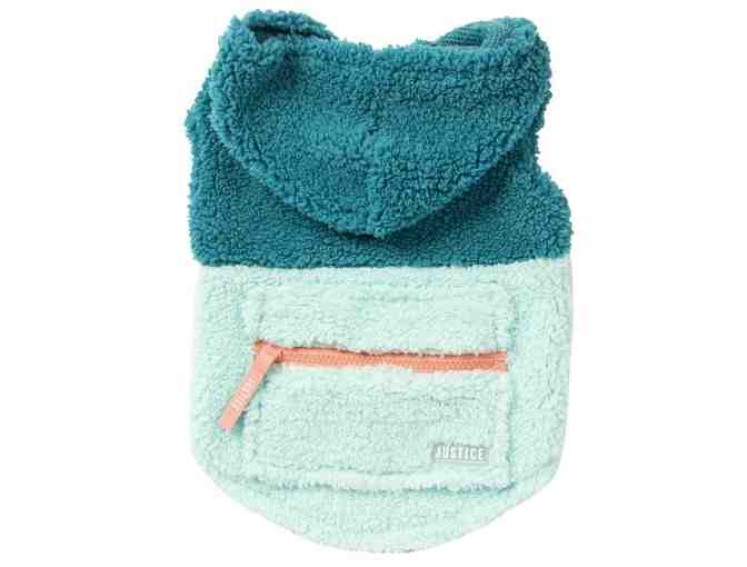 Justice Pet Polyester Sherpa Snowflake Dog Hoodie, Turquoise, S