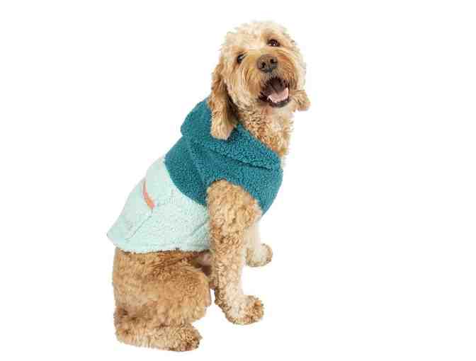 Justice Pet Polyester Sherpa Snowflake Dog Hoodie, Turquoise, S