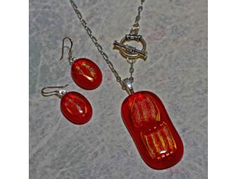 Red Dichronic Pendant and Earring Set