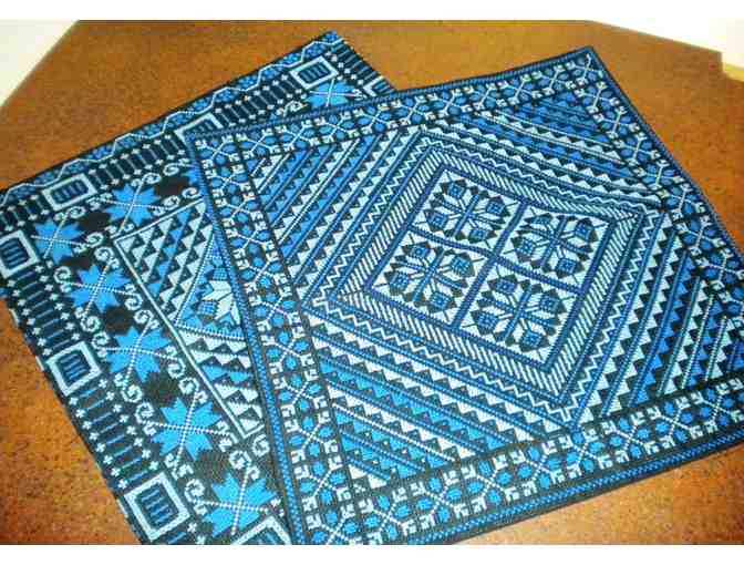 Blue Cross-Stitched Pillow Cases from Palestine (Set of 2) - Photo 2