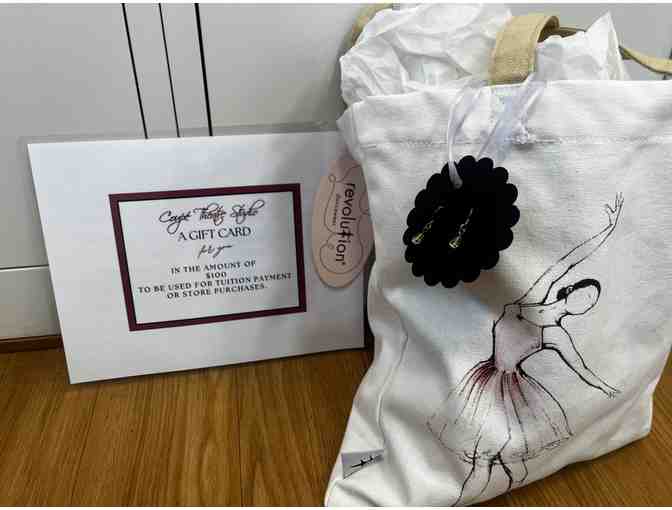 Coupe Dance Studio- $100 Gift Certificate and tote and earrings