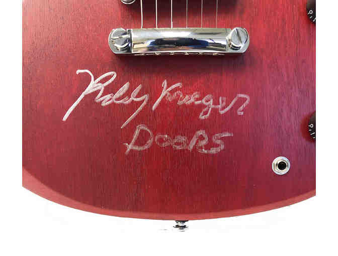 Epiphone Guitar signed by Robby Krieger from The doors with photo of the signing .