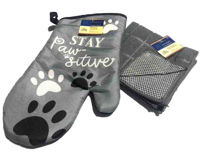 Stay Pawsitive - Dishtowels, Cloths & Oven Mitt (5 pieces)