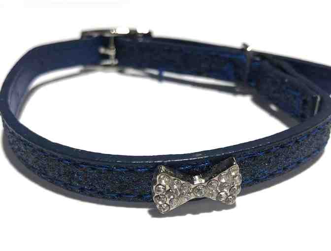 Sparkly Blue Collar w/Rhinestone Bow 9'
