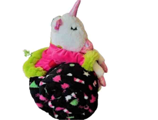 Unicorn Plushy with Holiday Fleece Throw