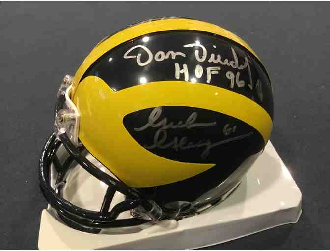 Graham Glasgow, Dan Dierdorf, Les Miles and Mike Kenn autographed Michigan mini-helmet