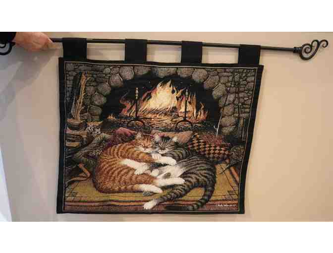 All Burned Out Cat Tapestry Wall Hanging with Wrought Iron Frame