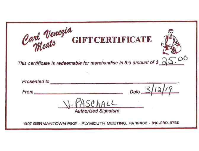 $25 Gift Certificate to Carl Venezia Meats