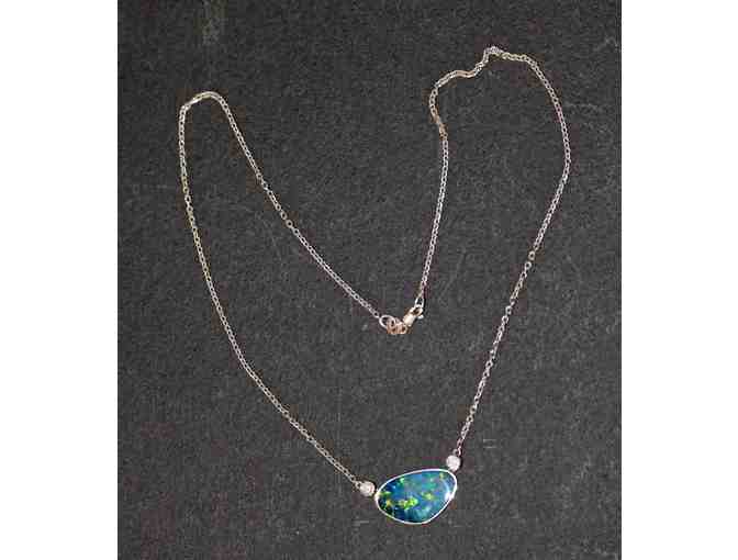 Silver 8-inch Necklace with Green Stone and Rhinestones