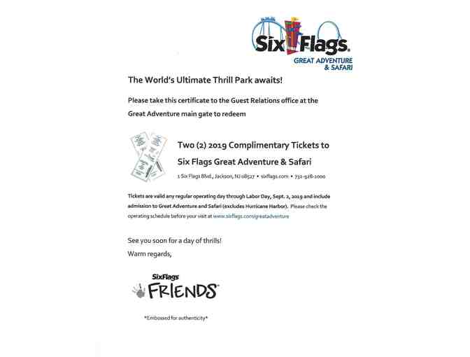 2 Complimentary Tickets to Six Flags Great Adventure & Safari