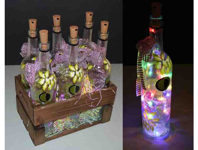 Set of 6 Decorated Wine Bottles with Lights