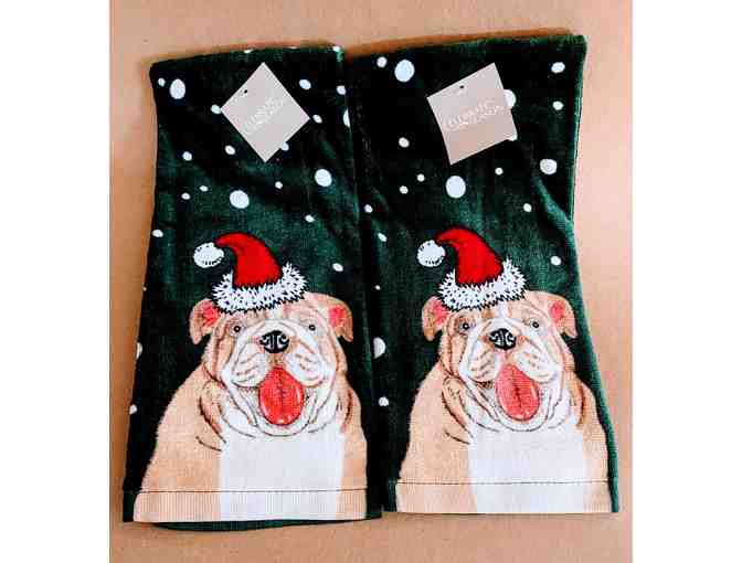#22 Happy Bulldog Dish Towels for Christmas