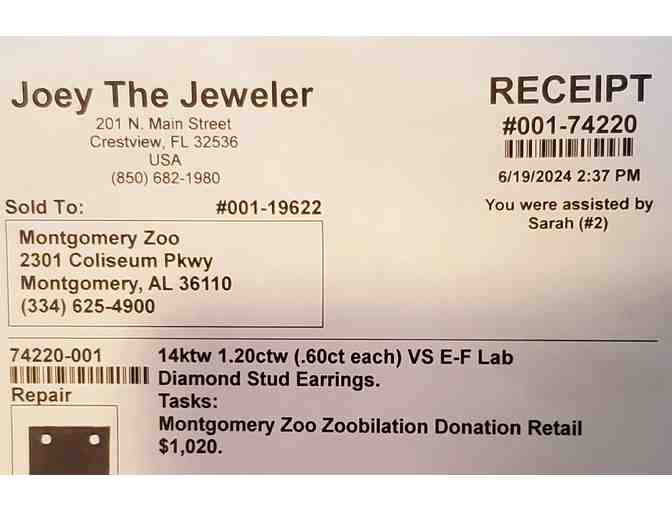 Diamond Earrings -- Stud -- 1.20ctw (.60 each)