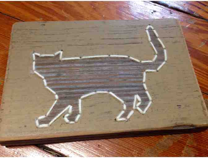 Reclaimed Wood Embroidered Cat