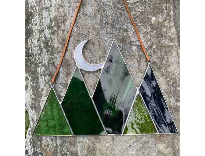 Mountains & Moon stained glass