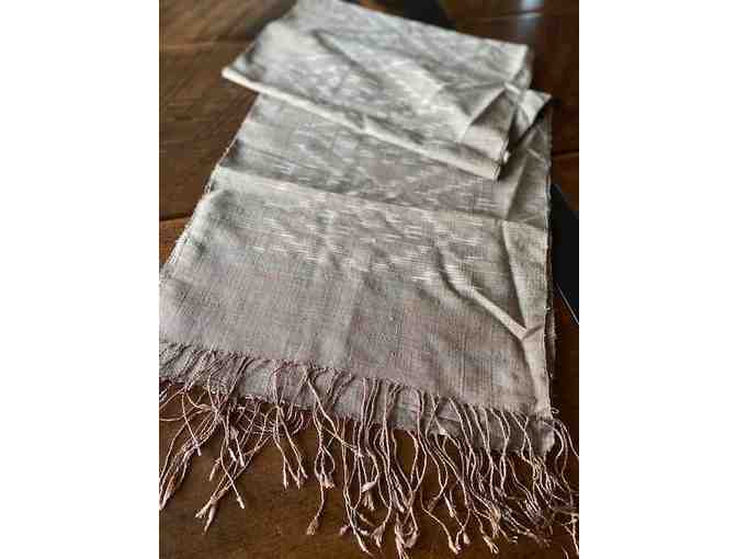 Asian Silk Scarf- Sand Color with Diamond Pattern - Photo 1