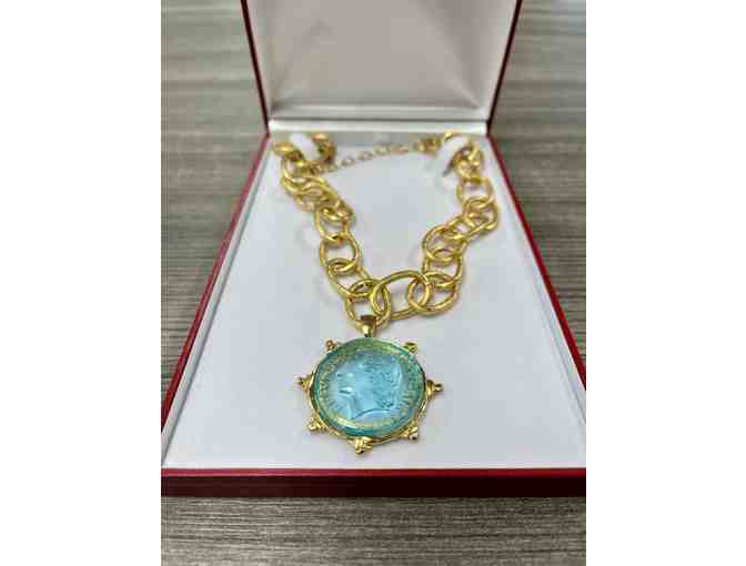 Gold Plated Necklace with Aqua Medalion