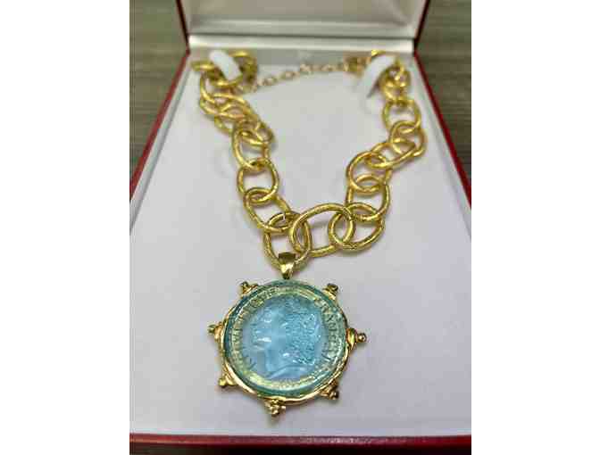 Gold Plated Necklace with Aqua Medalion