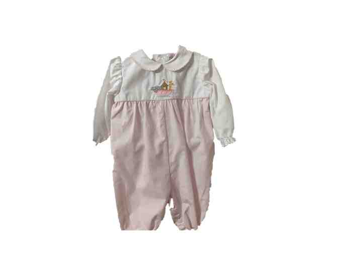 Petit Ami Pink/White Noah's Ark romper size 9 months