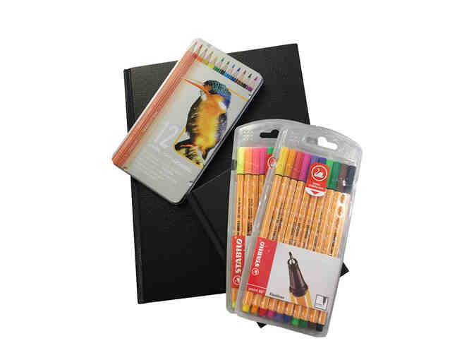 Artist & Craftsman (2): 2 Sketchbooks, 2 Stabilo Pen Sets, 1 Set of Colored Pencils