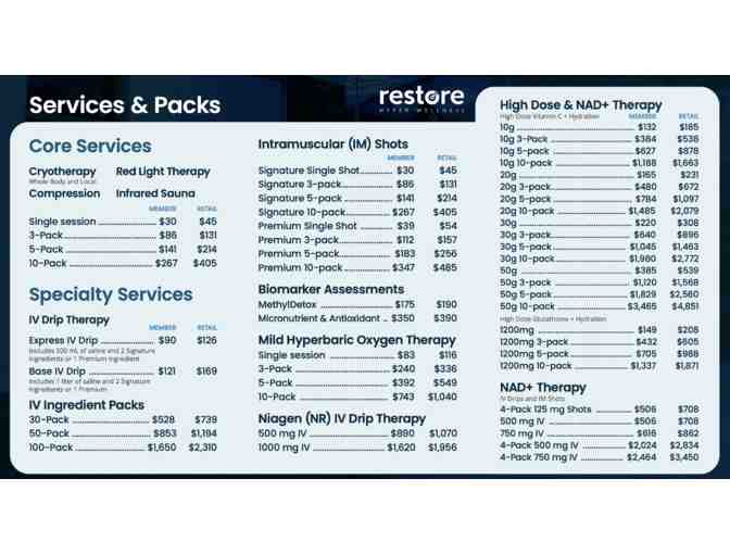 $360.00 Gift Card to Restore Hyper Wellness