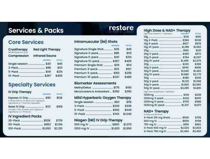 $360.00 Gift Card to Restore Hyper Wellness