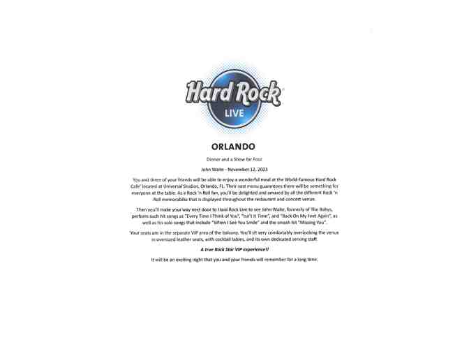 4 VIP Concert Tickets from Hard Rock Live for John Waite Includes Dinner for 4 - Photo 3