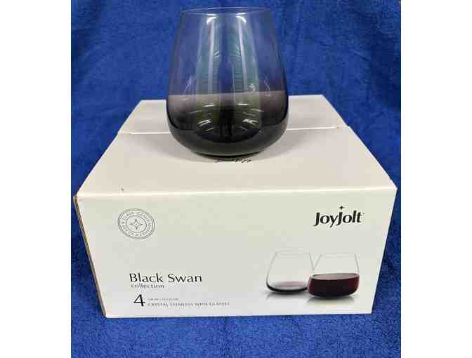 Set of four (4) Joyjolt Black Swan stemless wine glasses