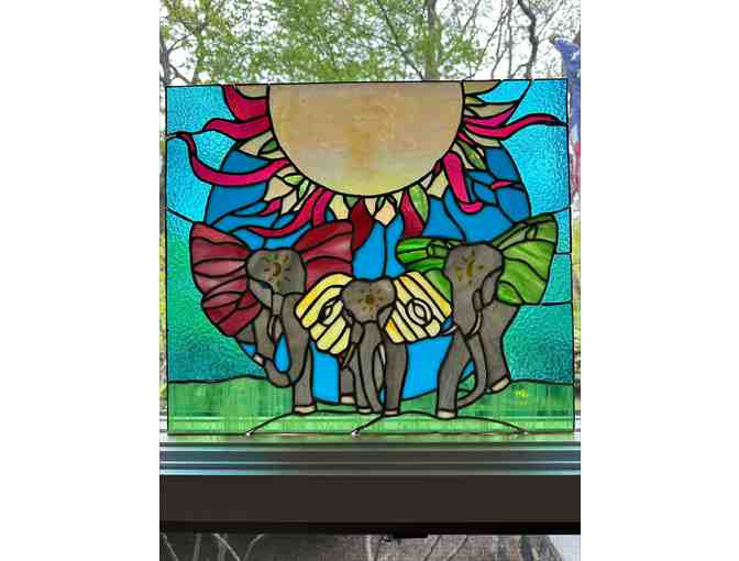 Hand-Made Elephant Stained Glass - 'The Whimsical Elephants'