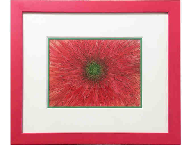 'Red Flower' by Anna Isakson, Original Pen, Ink & Watercolor in Frame