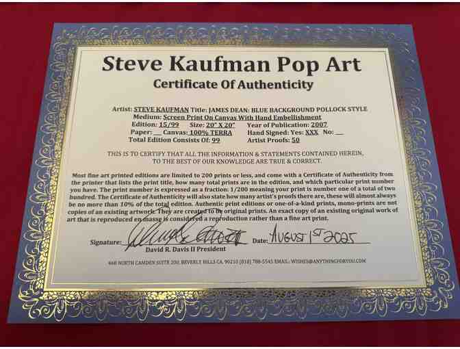 Steve Kaufman &ldquo;James Dean &ndash; Blue Background Pollock Style&rdquo; - Photo 2