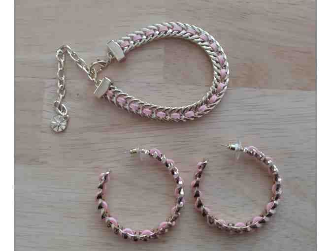 Gold and pink earrings and matching bracelet