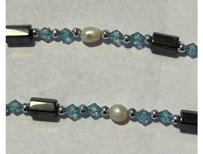 Blue Beads & Pearl Magnetic Necklace
