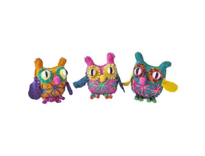 Trio Of Chiapas Wool Felt Animalitos - Owls - Photo 1