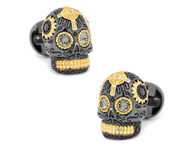 Black and Gold Vermeil Day of the Dead Skull Cufflinks - Photo 1