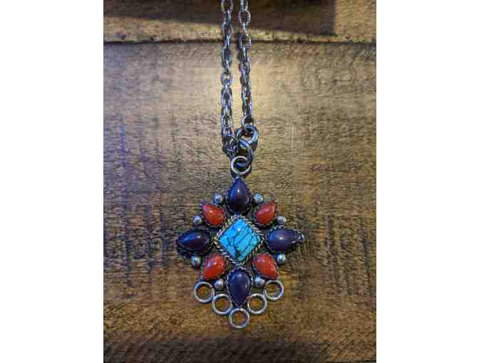 Turquoise, Coral, and Spiny-oyster Pendant