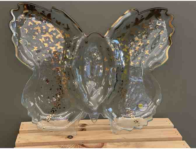 Annie Glass Butterfly Chip &amp; Dip Server - Photo 3