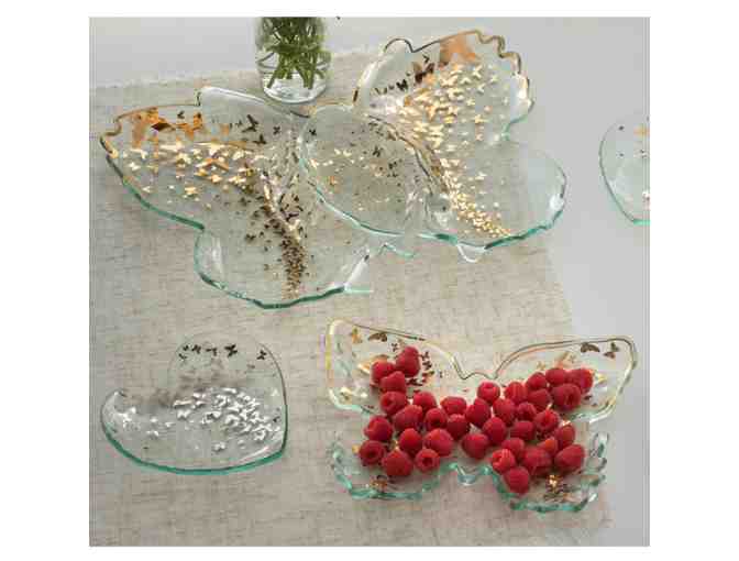 Annie Glass Butterfly Chip &amp; Dip Server - Photo 1