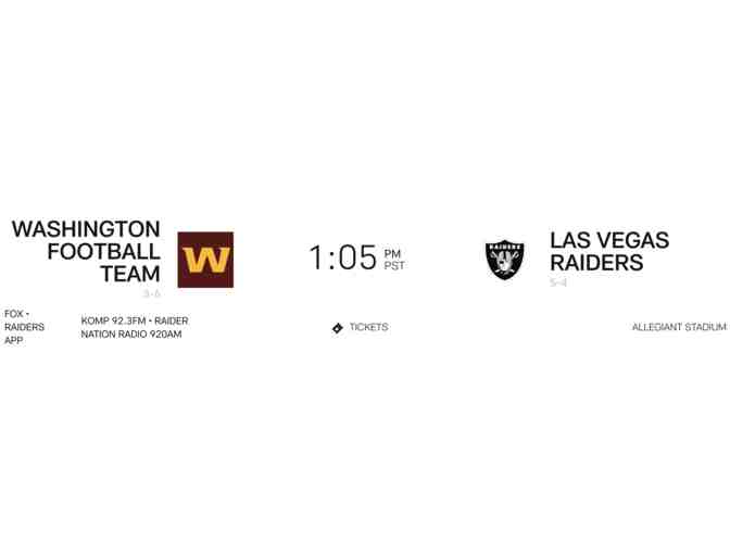 3 Tickets, Las Vegas Raiders versus Washington Football Team