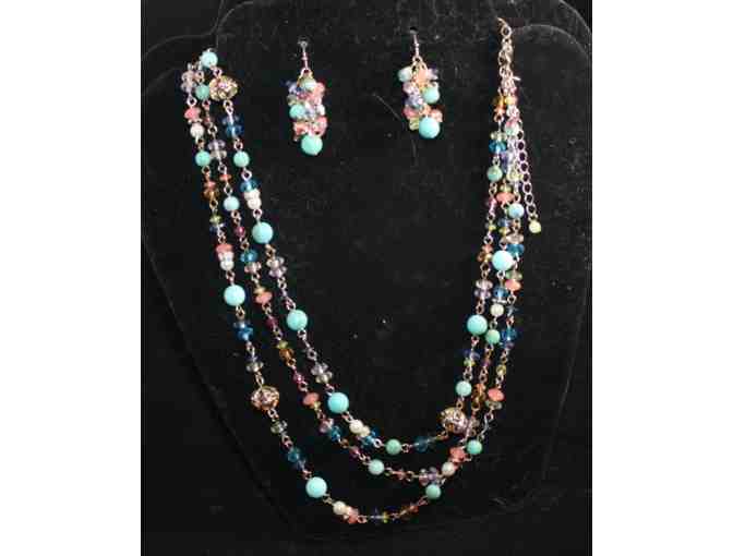 Cluster Beaded Chain Necklace and Earrings Set