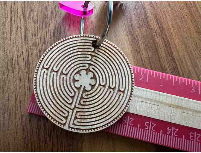 Wooden Chartres Labyrinth Keychain