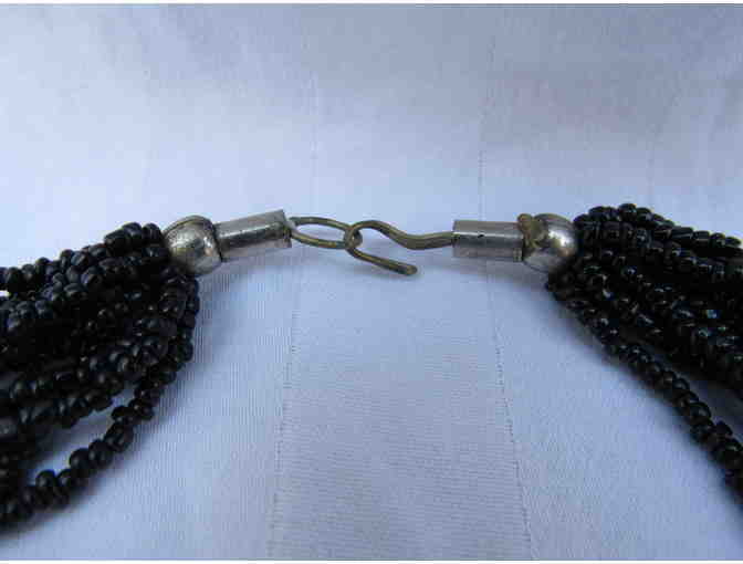 Black Bead Choker Necklace with Silver Accent