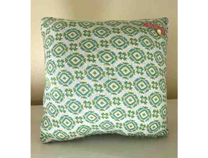 Decorative pigeon pillow in blue / green by NeonBetty