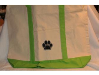 Green Paw Print Canvas Handmade Tote Bag Perfect for Groceries or Beach