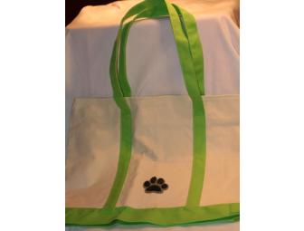 Green Paw Print Canvas Handmade Tote Bag Perfect for Groceries or Beach